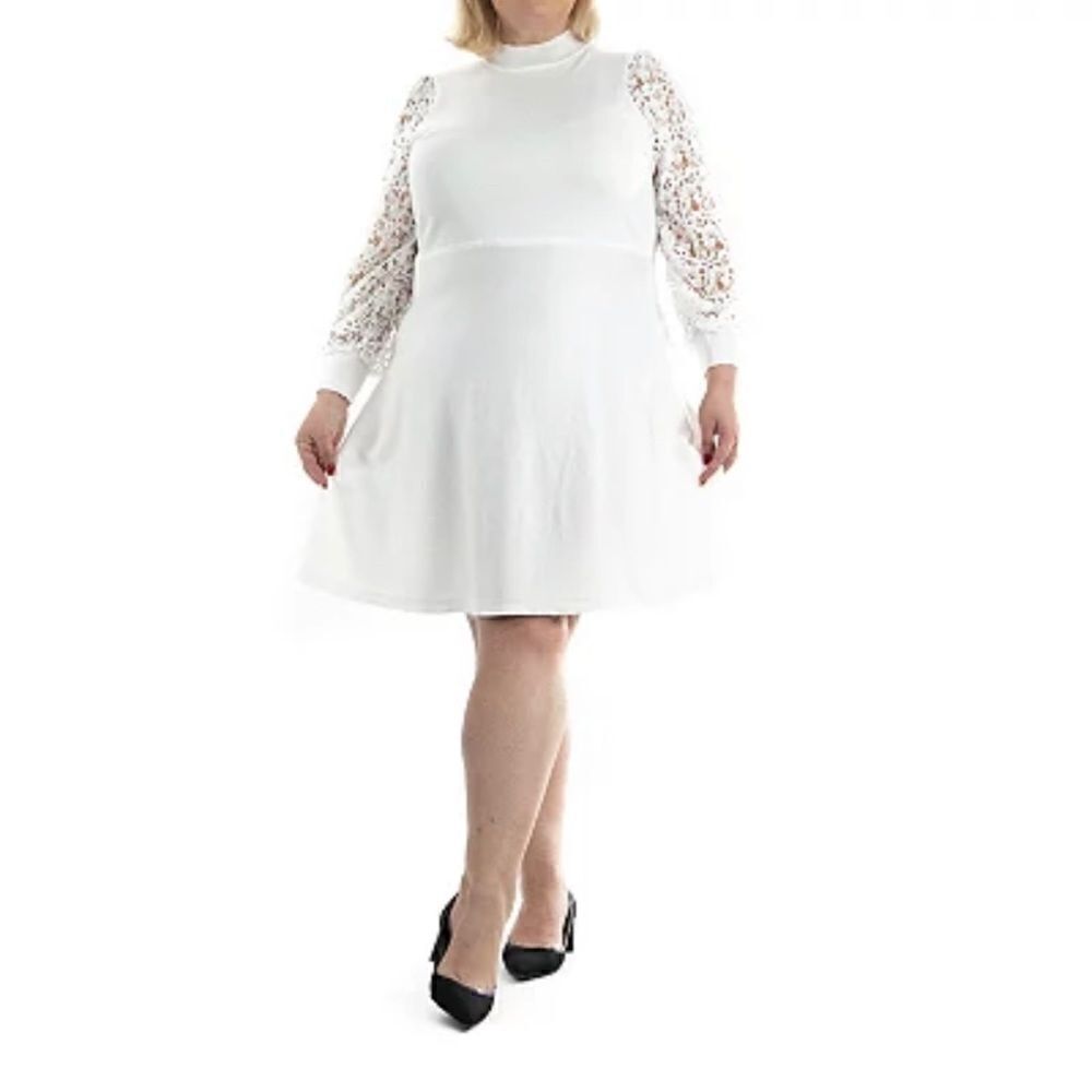 Nina Leonard white/Ivory Mockneck Sweater Dress sz 3X